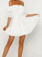 Choies White Plaid Off Shoulder Ruffle Trim Chic Women Mini Dress