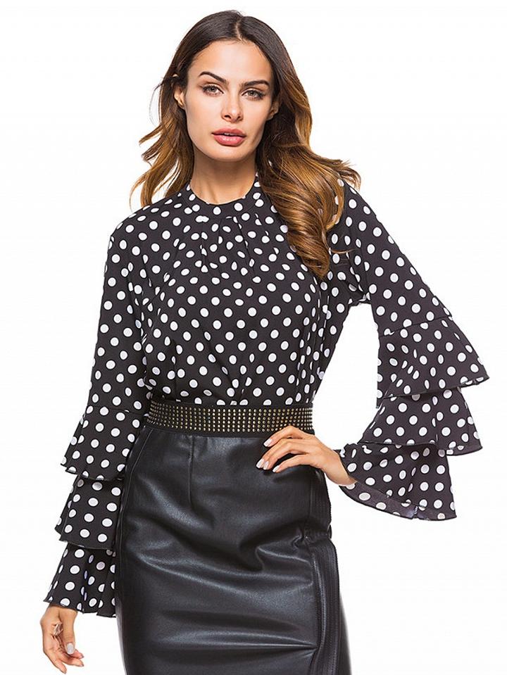 Choies Black Polka Dot Layered Sleeve Blouse