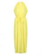 Choies Yellow Halter Sheer Insert Cut Out Split Maxi Dress