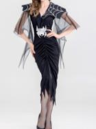 Choies Black Nylon Spider Print Sheer Mesh Panel Halloween Party Dress