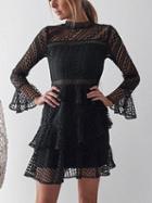 Choies Black Layered Ruffle Trim Long Sleeve Chic Women Lace Mini Dress