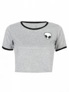 Choies Gray Alien Print Cropped Ringer T-shirt