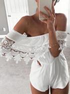 Choies White Off Shoulder Lace Panel Cut Out Detail Romper Playsuit