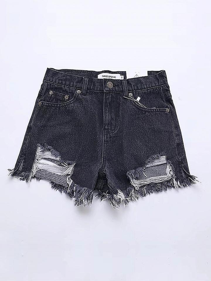 Choies Black High Waist Ripped Raw Hem Denim Shorts