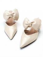 Choies Beige Leather Look Pointed Toe Bow Tie Slider Sandals