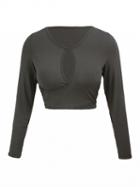 Choies Gray Plunge Front Long Sleeve Crop Top