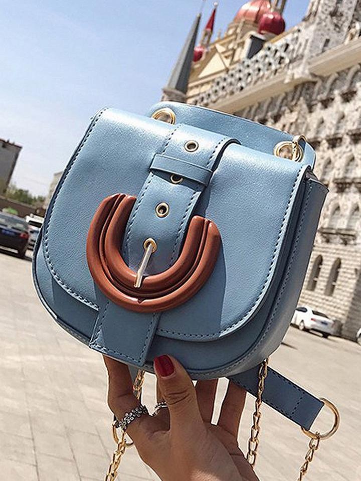 Choies Light Blue Pu Belt Buckle Cross Body Chain Shoulder Bag