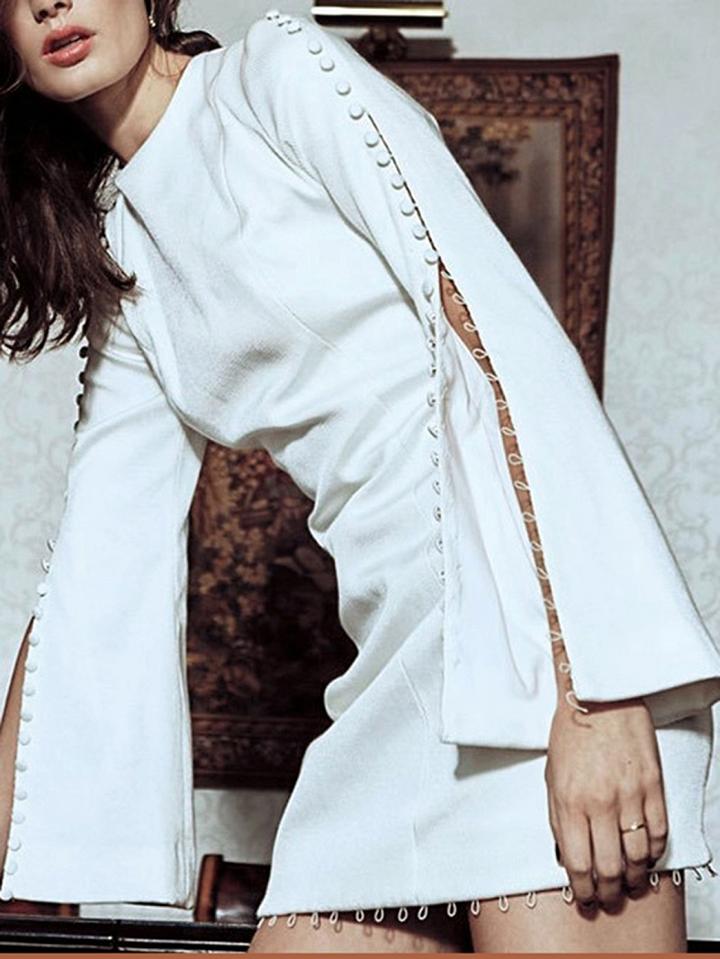 Choies White Button Placket Flare Sleeve Chic Women Mini Dress