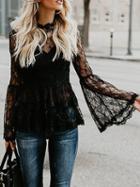 Choies Black Zip Back Flare Sleeve Sheer Lace Blouse