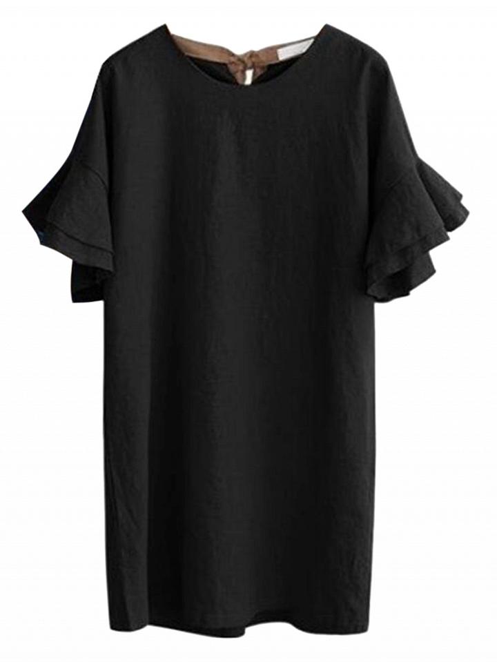 Choies Black Ruffle Sleeves Tie Back Shift Dress