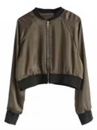 Choies Seaweed Green Satin Look Bomber Jacket