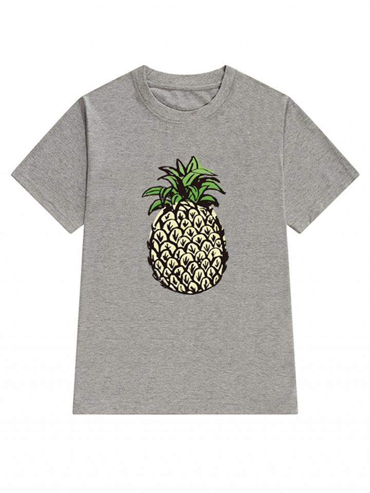 Choies Gray Pineapple Print Short Sleeve T-shirt