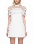 Choies White Cut Out Lace Cape Overlay Mini Dress