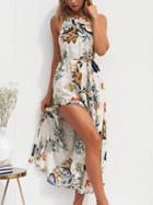 Choies Polychrome Cotton Plant Print Sleeveless Chic Women Maxi Dress