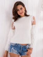 Choies White Mesh Panel Fluffy Sleeve Knit Sweater