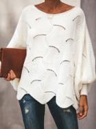 Choies White Crew Neck Batwing Sleeve Women Knit Sweater