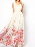 Choies White V-neck Print Detail Bohemian Dress