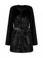 Choies Black Tie Waist Faux Fur Longline Coat