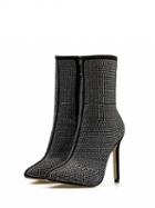Choies Black Velvet Sequin Detail Pointed Toe High Heeled Ankle Boots