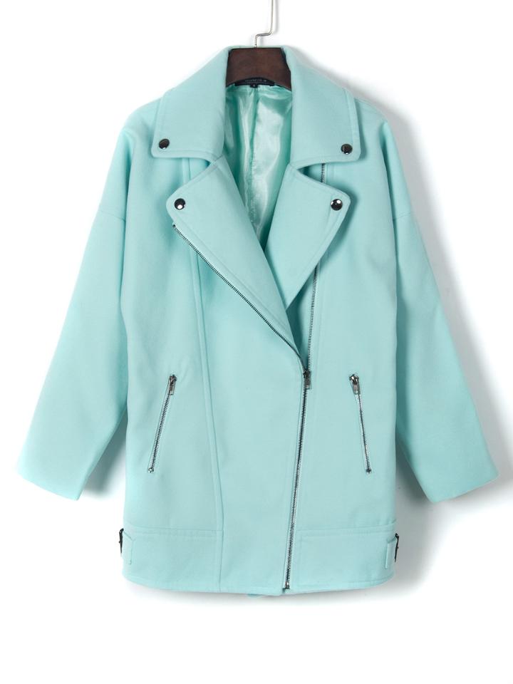 Choies Mint Lapel Buckle Belt Side Woolen Coat