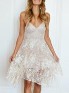 Choies Light Gray Spaghetti Strap V-neck Sequin Detail Dress