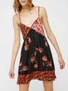 Choies Black V-neck Contrast Floral Backless Spaghetti Strap Mini Dress