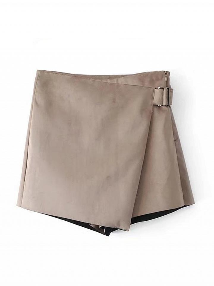 Choies Khaki High Waist Faux Suede Asymmetric Hem Shorts