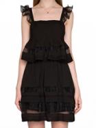 Choies Black Square Neck Sheer Panel Peplum Lace Trim Dress