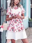 Choies White Floral Print Open Back Ruffle Hem Mini Dress