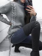 Choies Gray High Neck Lace Up Side Long Sleeve Knit Sweater
