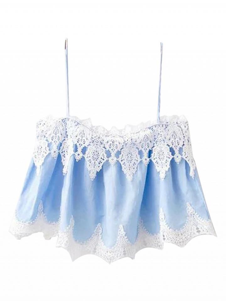 Choies Blue Lace Trim Spaghetti Strap Crop Top