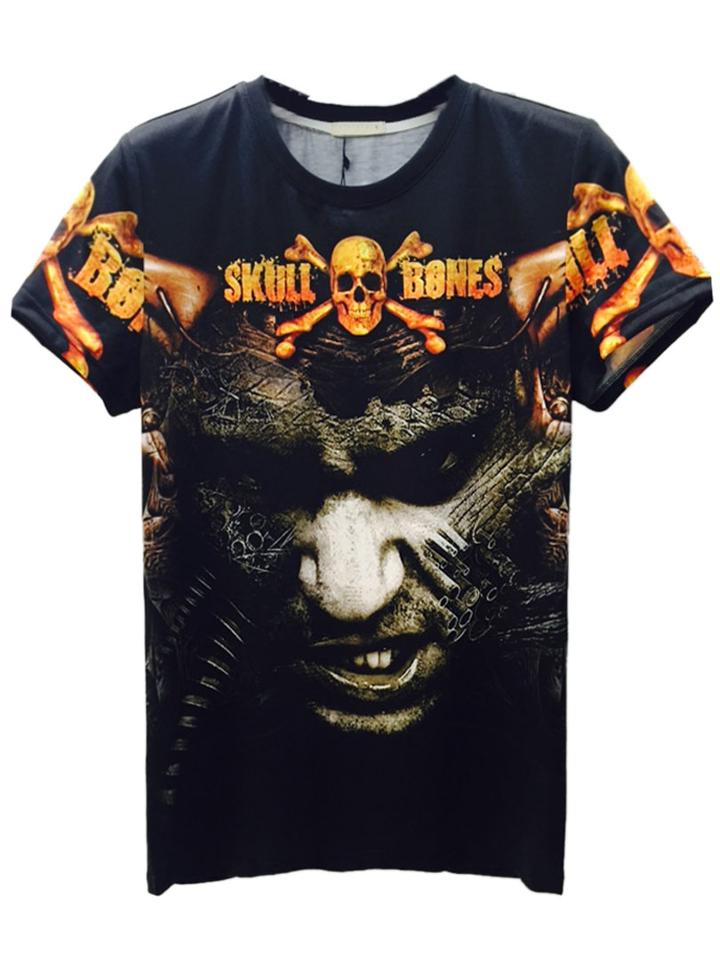 Choies Black 3d Unisex Skull Bones And Man Print T-shirt