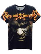 Choies Black 3d Unisex Skull Bones And Man Print T-shirt