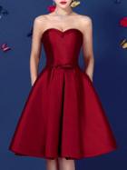 Choies Wine Red Sweetheart Bowknot Waist Lacing Back Strapless Prom Skater Dress