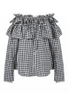 Choies Monochrome Gingham Check Off The Shoulder Layered Ruffle Top