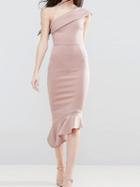 Choies Beige Asymmetric Neck Fishtail Hem Chic Women Bodycon Midi Dress