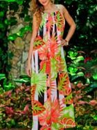 Choies Polychrome Tie Shoulders Floral Print Sleeveless Chic Women Maxi Dress