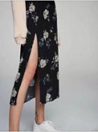 Choies Black High Waist Floral Side Split Midi Skirt