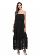 Choies Black Strapless Ruffle Overlay Embroidered Detail Maxi Dress