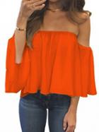 Choies Orange Off Shoulder Long Sleeve Blouse