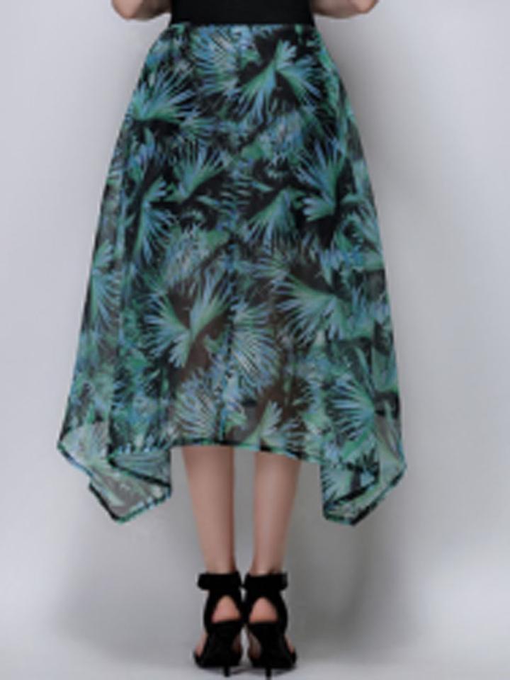 Choies Green Leaves Print Hi-lo High Waist Skirt
