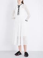 Choies White Bow Tie Front Flare Sleeve Lace Midi Dress
