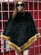 Choies Black Pull-on Fluffy Faux Fur Poncho Coat