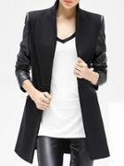 Choies Black Stand Collar Pu Panel Long Sleeve Slim Coat