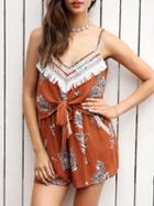Choies Sandy Brown Double Layer Tassel Trim Cami Romper Plysuit