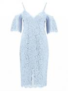 Choies Blue V-neck Cold Shoulder Spaghetti Straps Bodycon Lace Dress