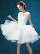 Choies White Lace Layering Sleeveless Prom Puff Dress