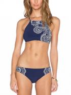 Choies Blue Tribe Pattern Cropped Bikini Top And Bottom