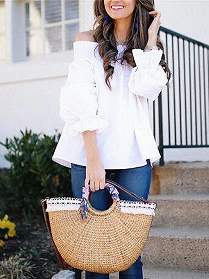 Choies White Stretch Off Shoulder Bow Tie Back Blouse