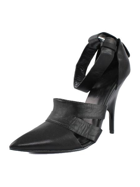 Choies Black Genuine Leather Pointed Heeled Sandals